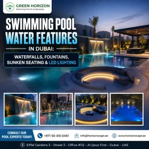 Swimming Pool Water Features in Dubai: Waterfalls, Fountains, Sunken Seating & LED Lighting